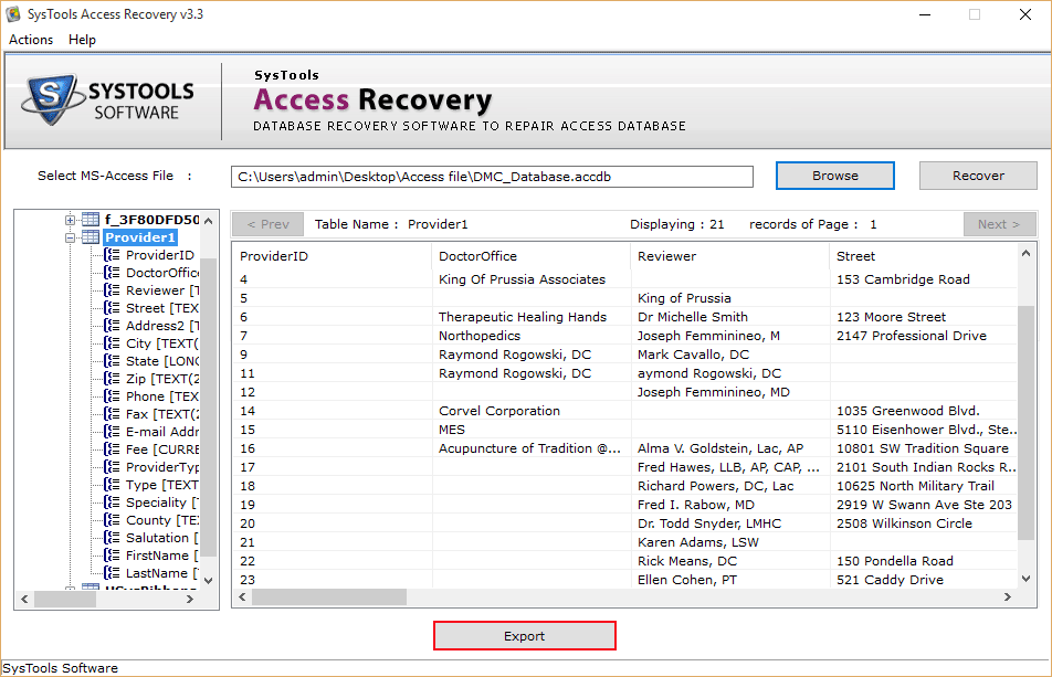 Export CSV file