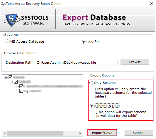 Save with Schema and data