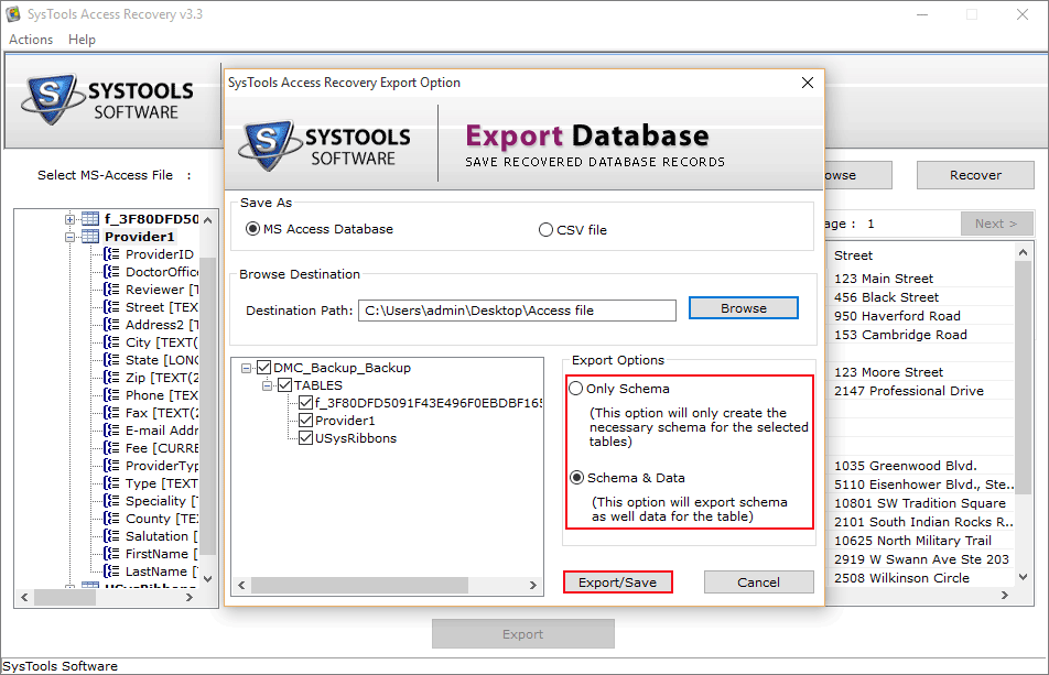 Export data file