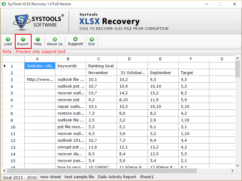 export xlsx data