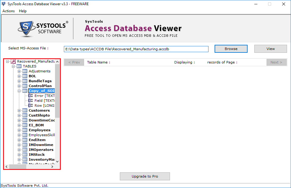 View tables